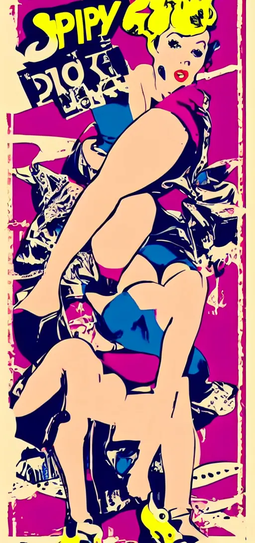 Prompt: pin - up girl roller - skating in sexy lingerie, pop art poster