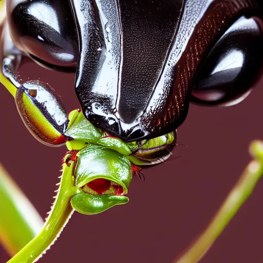 Image similar to macro photograph of an alien ant, alien biology, 8K UHD