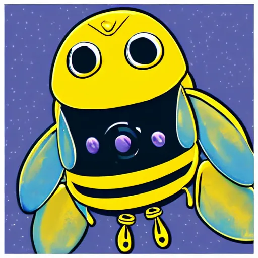 Prompt: a sticker of a cute robotic bee, dreamworks style