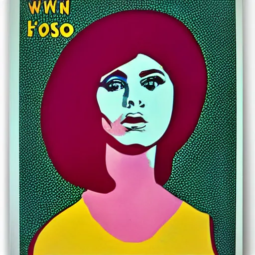 Image similar to 70s graphic design poster with a woman’s face, flower child, groovy, retro, hippie