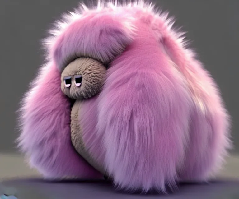 Image similar to high quality 3 d render hyperrealist very cute fluffy tardiradiant, plush mascot, long spiky fluffy smooth hair, photo from the side, pink fluffy fur, vray, smooth background, artstation, ultra detailed
