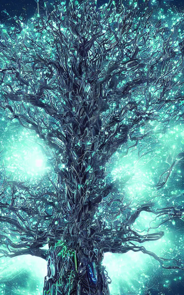 Image similar to futurist cybernetic yggdrasil tree, future perfect, award winning digital art