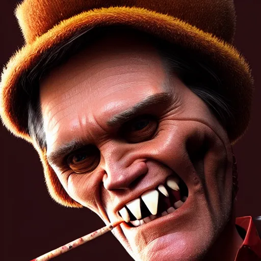 Image similar to jim carrey is fused into a meat stick, hyperdetailed, artstation, cgsociety, 8 k