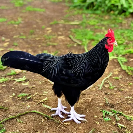 Image similar to a newly discovered breed of chicken with black feathers that is spotted with small very distinct white hearts!!!