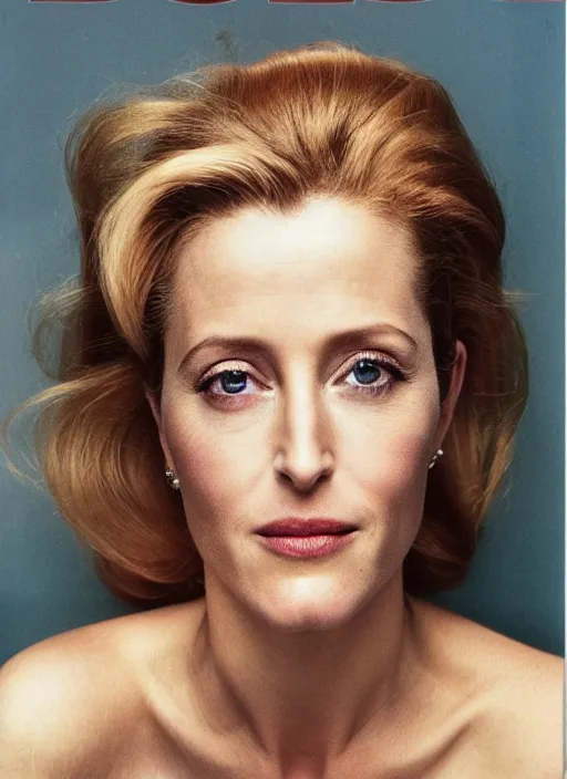 Prompt: a portrait of gillian anderson by mario testino, head shot, award winning, cover of vogue 1 9 6 7, sony a 7 r