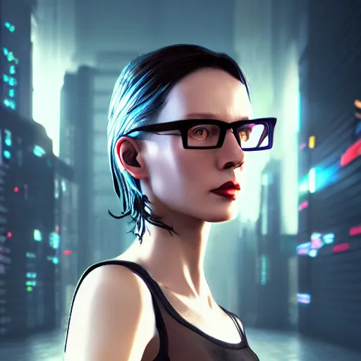 Prompt: Molly Millions, polarizing eyeglasses, non-transparent, novels written by William Gibson, the cyberpunk woman in Neuromancer octane render, photorealistic, composition, ultra realistic