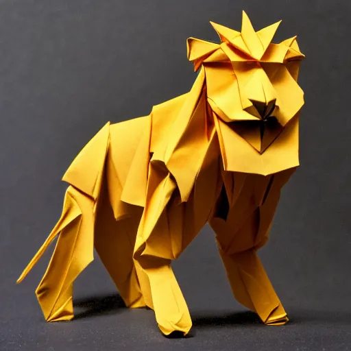 Image similar to origami of a lion, masterfully crafted and folded origami figure