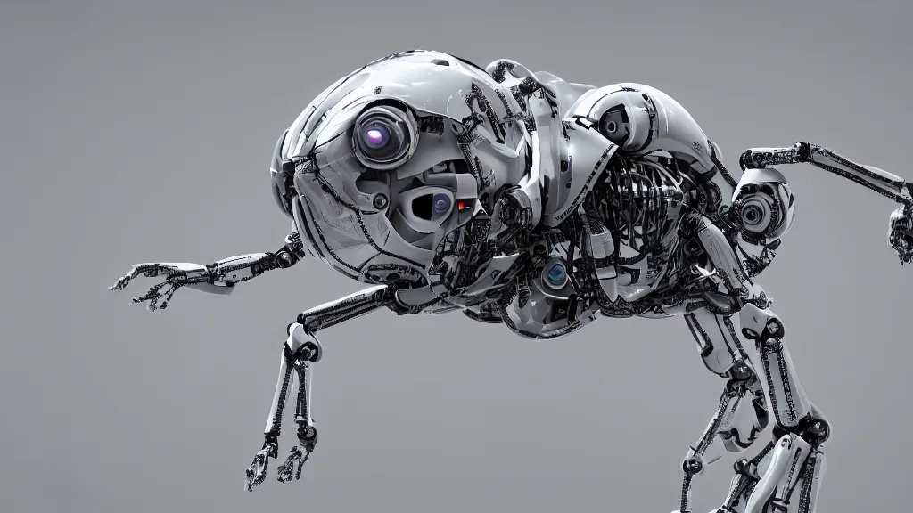 Prompt: a zoom on a robotic bug depth of field 1 0 0 mm