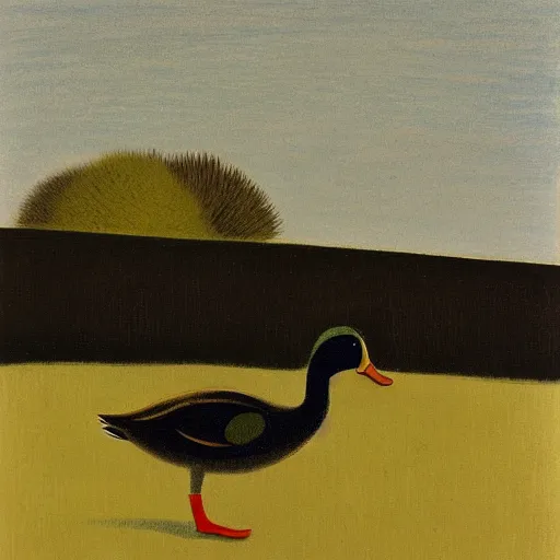 Image similar to a duck on the prowl oil painting Eric Ravilious