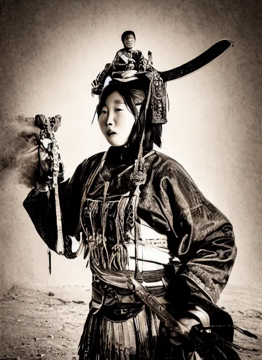 Image similar to old vintage photo of Chinese ancient warrior female team on the complex steam punk hooverboard, extreme sports photography , dynamic photography, high speed,dirt and grawel flying in the spot, lens flares, dust in the air, moody lighting, intricate, elegant, highly detailed, centered, smooth, sharp focus, sports photography, old photo, black and white, sepia, cinematic lighting, cinematic angle, national geographic