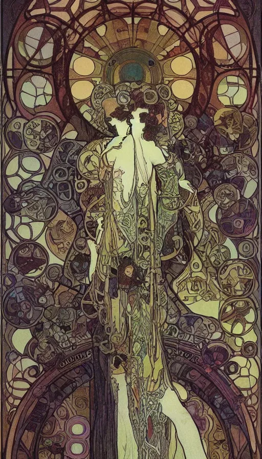 Image similar to techno artwork, by alfons maria mucha