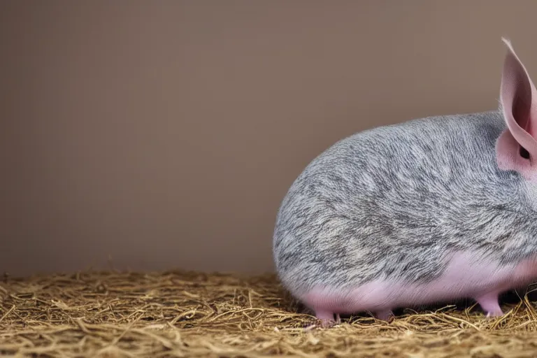 Image similar to a pig chinchilla!!! hybrid! hyper realistic!! realistic lighting!! wildlife photographer of the year!!! bold natural colors, national geographic, hd, wide angle, 8 k