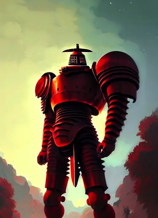 Prompt: full body picture of a red big giants colossus knight, exterminate monsters, pick up a beautiful and cute and aesthetic girl, highly detailed face, intricate, smooth, sharp focus, trending on artstation, art by ilya kuvshinov and anato finnstark and rembrandt and quentin mabille, fantasy illustration, epic light novel cover art