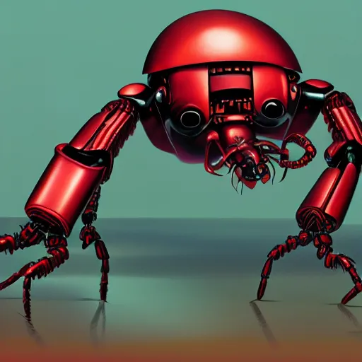 Image similar to macro portrait of a red robotic beetle face with pincers.Red and black body armor, digital art, realistic, ultradetailed, concept art in the style of Science Fiction. art by Syd Mead and Moebius, trending on artstation, devianart, cgsociety