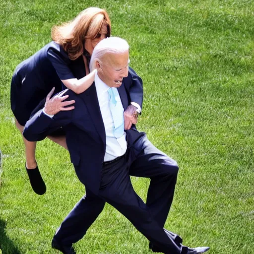 Image similar to biden getting a piggyback ride from kamala harris