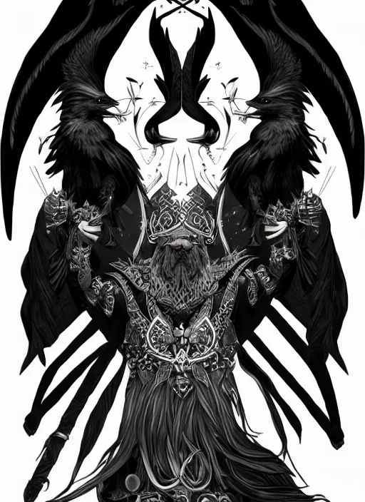 Image similar to raven warlock, wind magic, exquisite details, black beard, white background, by studio muti