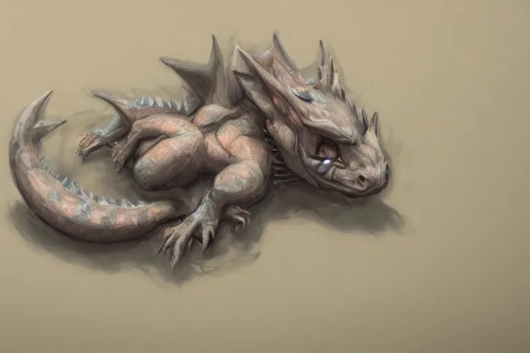 Prompt: sleeping baby dragon, pastel, concept art, trending on artstation, artstation HQ, HD, 4k