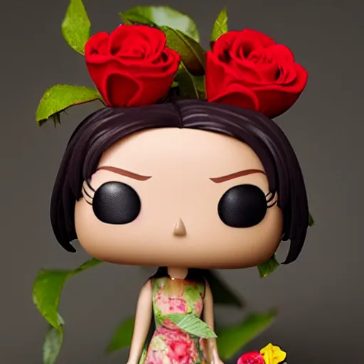 Prompt: a funko pop doll of a plant person with a rose for a head