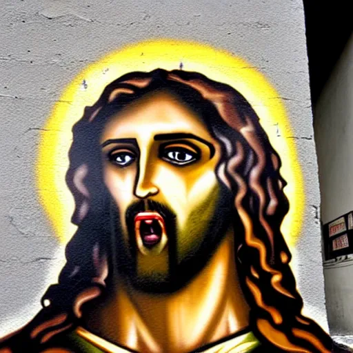 Image similar to Jesus resurrection Street art, graffiti, urban public art, independent