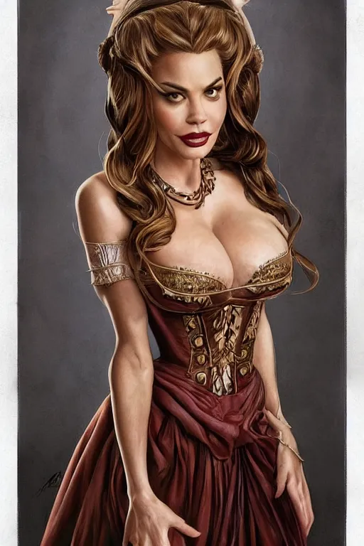 Image similar to Sofia Vergara as a heroine with a dress inspired by american horror story, digital painting, artstation, concept art, smooth, sharp focus, illustration, in-frame, centered, art by artgerm and donato giancola and Joseph Christian Leyendecker, Ross Tran, WLOP