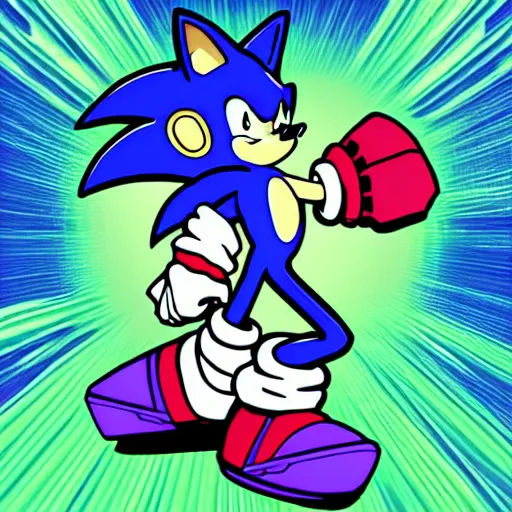 Image similar to sonic the hedgehog, album cover, mixtape cover, dj smokey, soudiere, comic style, beats, music, purple, green