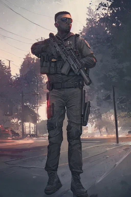 Image similar to still next - gen, swat officer, dramatic look, unreal engine 5, ray tracing, extremely detailed, 5 0 mm bokeh, photorealistic arstation, by ian pesty and alena aenami