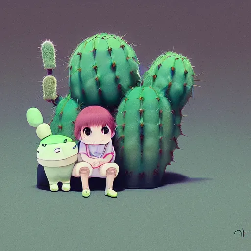 Image similar to cactus, plush, Totoro, soft render, dreamlike, pastel Ilya Kuvshinov