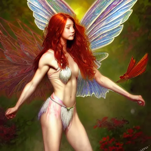 Prompt: beautiful natural fairy winged redhead martial artist fantasy fairy cute karate fey fae muscular body fairy summer spring seasons cruel bloody killer, kung fu, vivid colors, intricate, elegant, highly detailed, digital painting, artstation, concept art, smooth, sharp focus, illustration, art by artgerm and greg rutkowski and alphonse mucha and loish and wlop