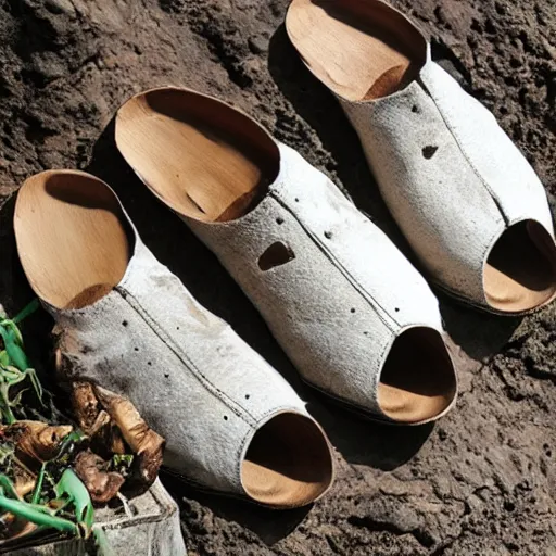 Image similar to shoes made out of rotten mushrooms