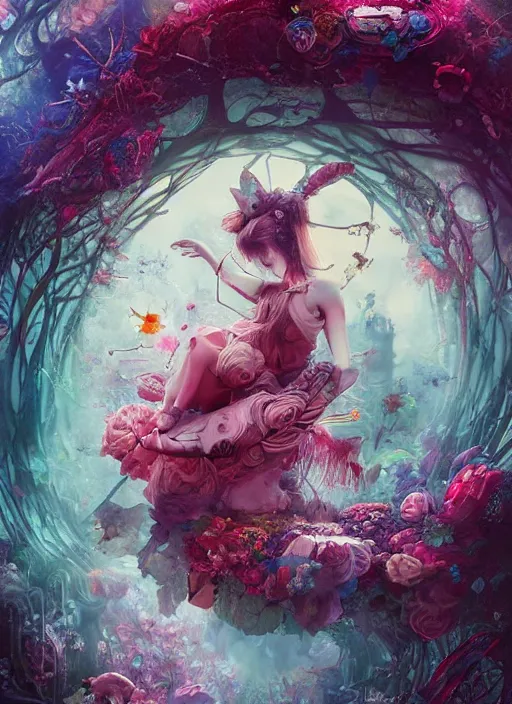 Prompt: alice in wonderland, solarpunk style, highly detailed, cinematic, 8 k, by megan duncanson, benjamin lacombe, adrian borda, stanley artgermm, tom bagshaw, craig mullins, carne griffiths, ayami kojima, beksinski, giger, trending on deviantart, hyper detailed, horror, full of colour