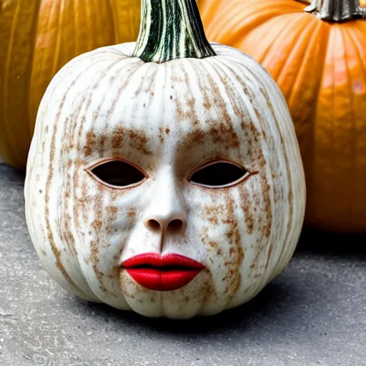 Image similar to gourd shaped like the face of amber heard hybrid intercross mix as a gourd