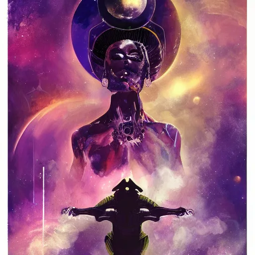 Image similar to an album cover by Bill Sienkiewicz, afrofuturism, space art, cosmic horror, concept art, apocalypse art, Behance contest winner, featured on CG Society