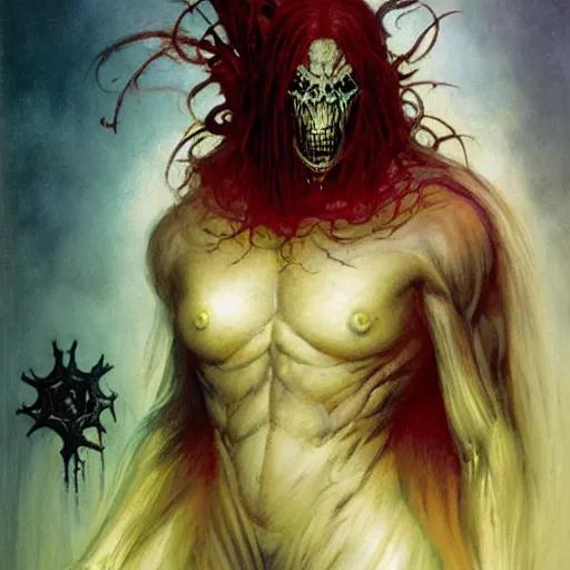 Image similar to head and shoulders portrait of a spectral wraith, d & d, fantasy, greg rutkowski, frank frazetta, alexandre chaudret, boris vallejo, michael whelan, miro petrov, hr giger, magali villeneuve, donato giancola