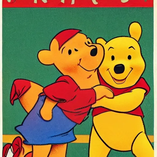 Image similar to winnie the pooh, soviet propaganda poster