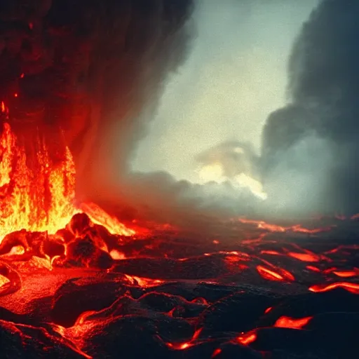 Image similar to stunning awe inspiring betty white swimming in lava with demons, movie still 8 k hdr atmospheric lighting