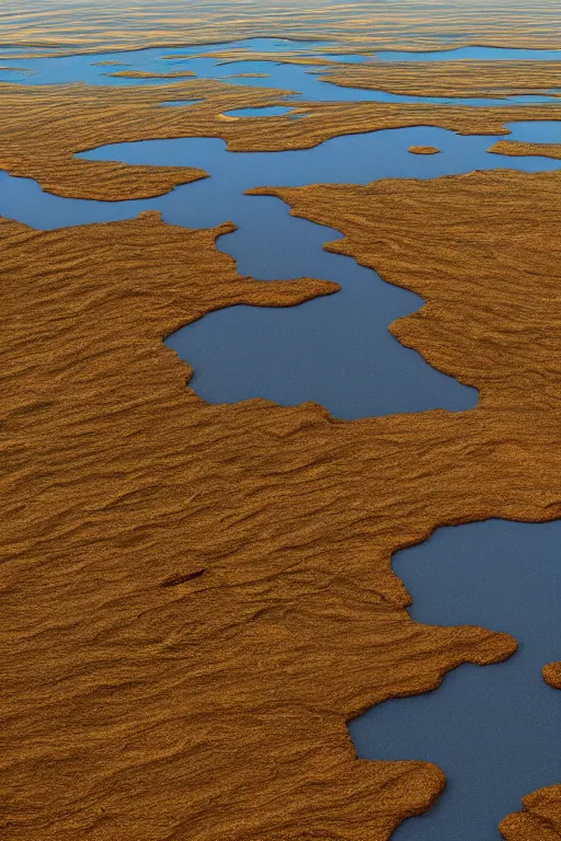 Image similar to realistic full height cinematic rothko picture stunning dry river delta aerial view of dense swampland by denis villeneuve and hiroshi yoshida, fluid simulation in houdini, distant mountain range, hyperrealism, moorland, matte painting, trending on artstation, 8 k very hight detail, rendered in octane