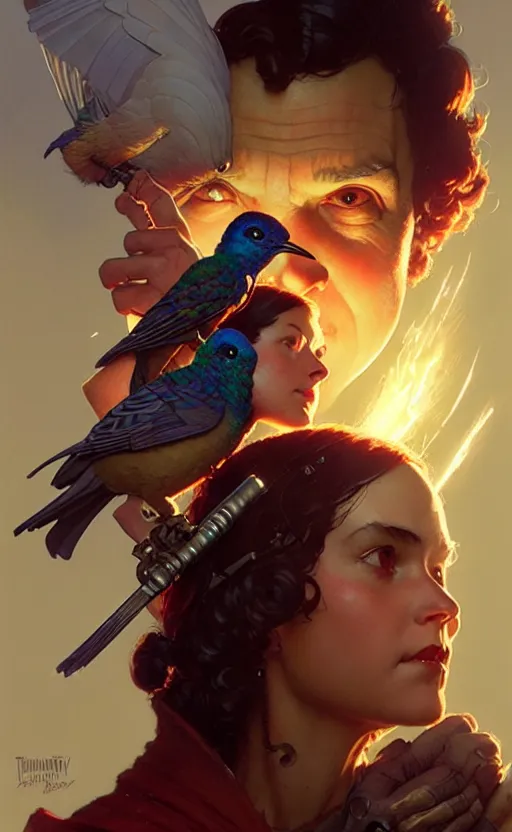 Image similar to sunbird gorgeous lighting by weta studio bautista and norman rockwell and greg rutkowski and tom bagshaw and james gurney and lucasfilm