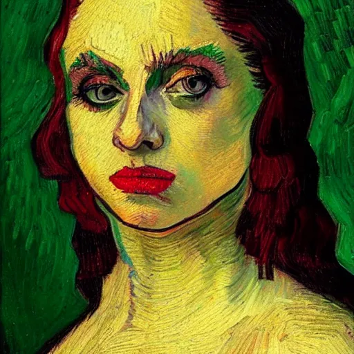 Prompt: a portrait painting of Lady Gaga in the style of Vincent Van Gogh and Albrecht Dürer, 4k,