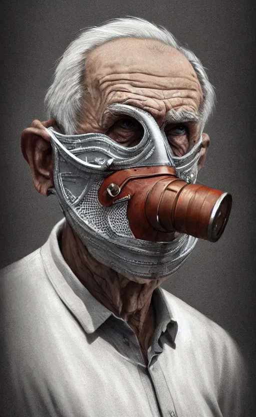 Prompt: old man doing hard work with their mask, do what we can, then leave it to god, non fiction, baroque, confidently, consistency, stability, elegantly, highly detailed, 8 k uhd, justify content center, artstation, concept art, matte, sharp focus, illustration, art by artgerm and paul lung and samuel silva