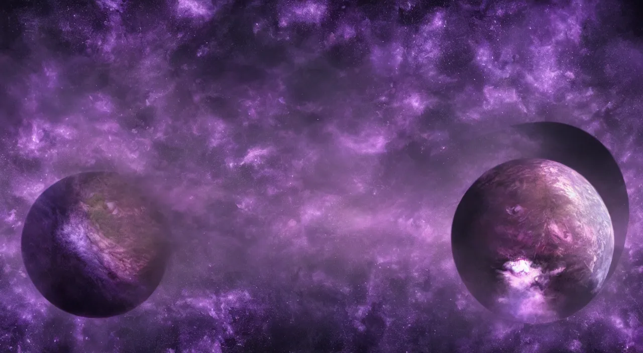 Prompt: a beautiful deep purple planet floating in the vast darkness of space, digital art, photorealistic, detailed