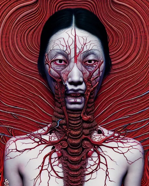 Image similar to realistic detailed image of skin ripping off the body, conjuring psychedelic background, part by takato yamamoto, part by alex gray, ross tran, james jean, ultra realistic, octane render, highly detailed, 8 k, trending on artstation, cosmic, symmetry, masterpiece