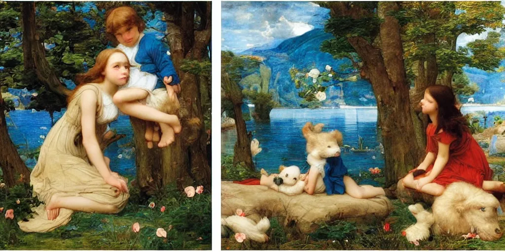 Prompt: 3 d precious moments plush animal, mythology, master painter and art style of john william waterhouse and caspar david friedrich and philipp otto runge