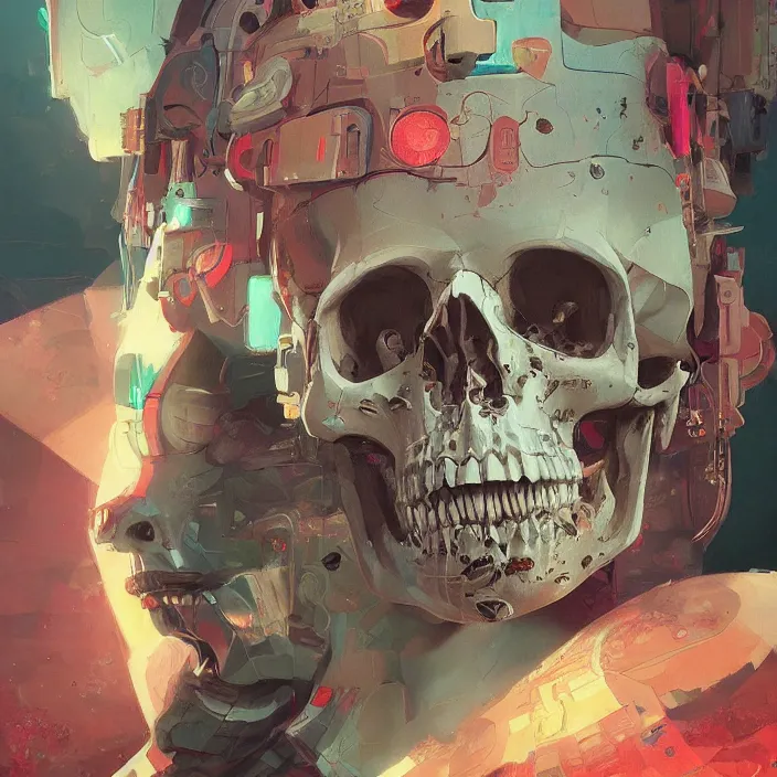 Image similar to a beautiful painting of a cyberpunk skull by sergey kolesov and vania zouravliov and pascal blanche. in style of colorful comic noir illustration, symmetry, sci fi, hyper detailed. octane render. trending on artstation