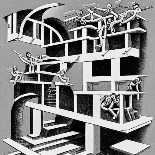 Prompt: an obstacle course by MC Escher