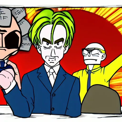 Image similar to cartoon portrait of saul goodman, drawn in the style of dragon ball z