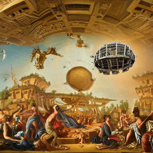 Prompt: The Technodrome classical painting