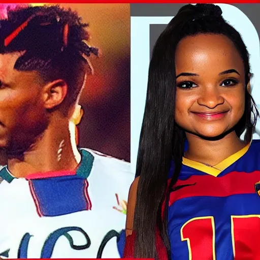 Prompt: kyla pratt meets lionei messi, accurately detailed