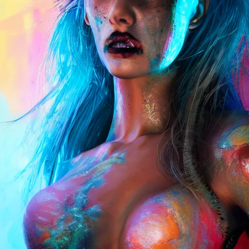 Prompt: full body pose, hyperrealistic photograph of a beautiful rave girl, body paint, dim volumetric lighting, 8 k, octane beautifully detailed render, extremely hyper detailed, intricate, epic composition, cinematic lighting, masterpiece, trending on artstation, very very detailed, stunning, hdr, smooth, sharp focus, high resolution, award, winning photo, dslr, 5 0 mm