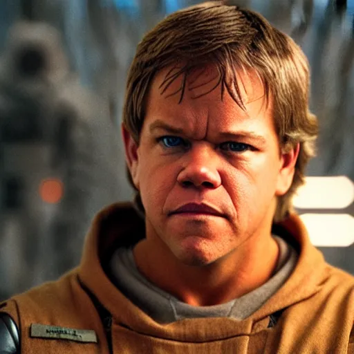 Prompt: matt damon as luke skywalker in star wars episode 6, 8k resolution, full HD, cinematic lighting, award winning, anatomically correct