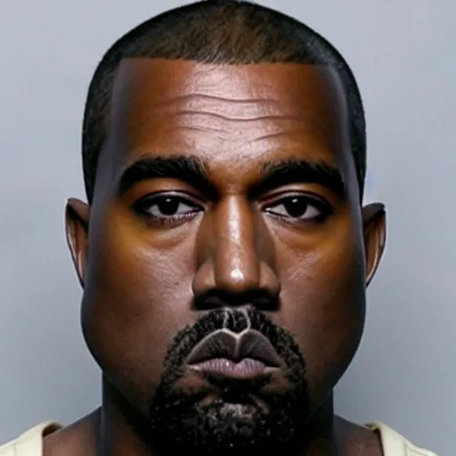 Image similar to mugshot of sad kanye west, prison photo